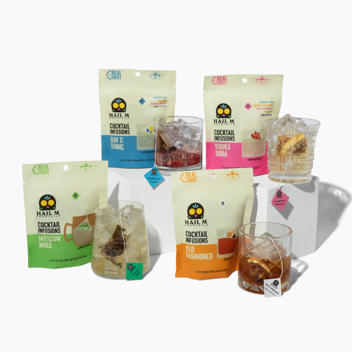 Old Fashioned , Gin & Tonic, Vodka Soda  & Moscow Mule Cocktail Infusion Kit – 4-Pack Poolside Bundle + Flamingo Cup Holders