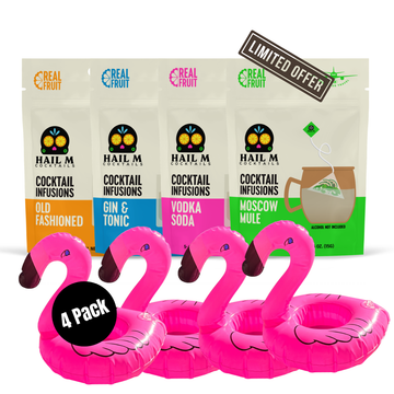 Old Fashioned , Gin & Tonic, Vodka Soda  & Moscow Mule Cocktail Infusion Kit – 4-Pack Poolside Bundle + Flamingo Cup Holders