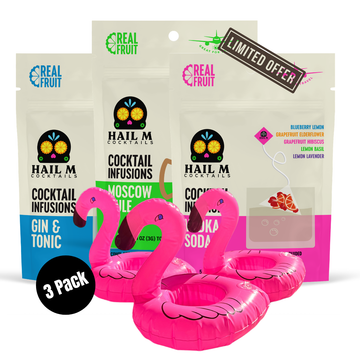 Gin & Tonic, Vodka Soda & Moscow Mule Cocktail Infusion Kit – 3-Pack Poolside Bundle + Flamingo Cup Holders